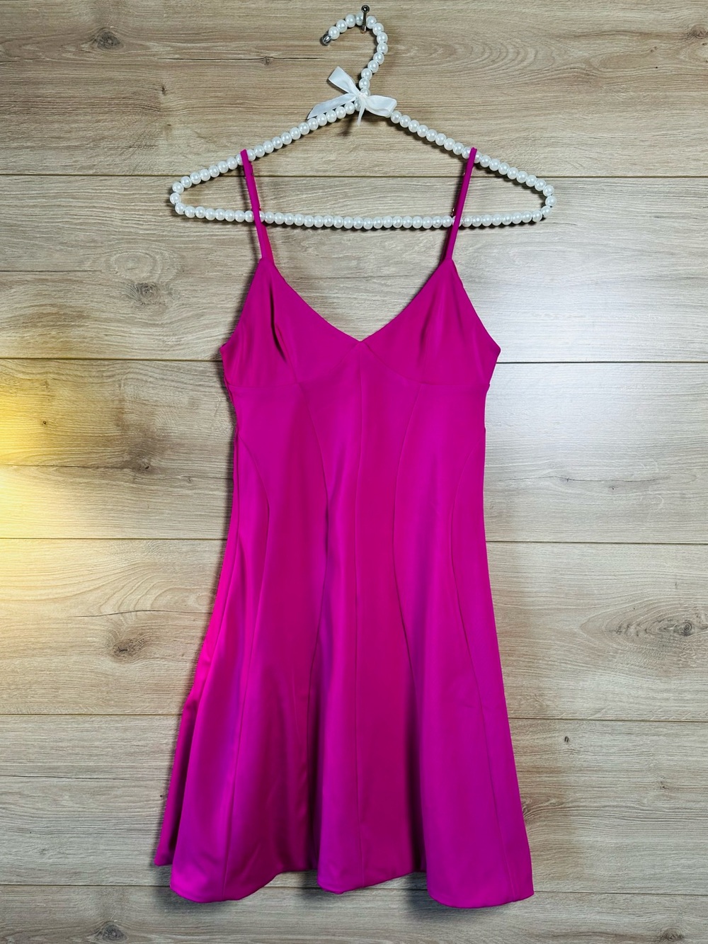 Oh Polly Hot Pink Slip Mini Dress with Slim Straps